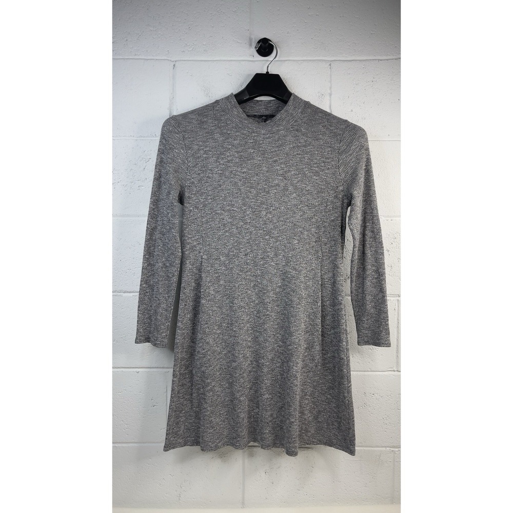 Madewell Womens Ribbed Knit Dress Gray Long Sleeve Mock Neck Pleated Size L